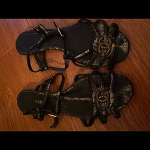 Chanel Black and Gold Sandals